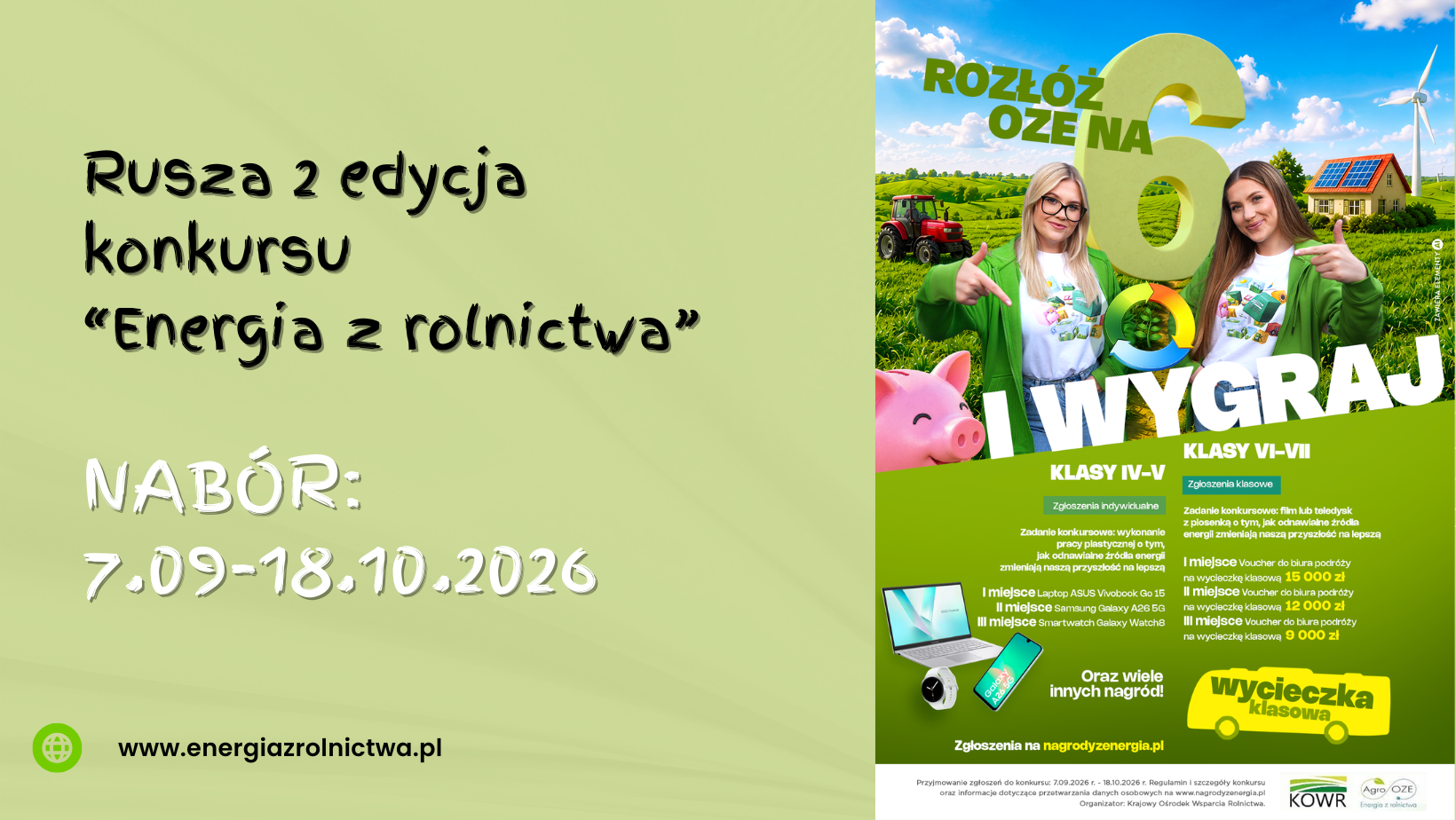 Rusza II edycja konkursu „Energia z rolnictwa”. Rozłóż OZE na 6 i wygraj!